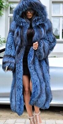 Premium Quality Women's Brand New Silver FOX Fur long Maxi Full Length Blue Coat All sizes, New women's Coats Jackets Blue Faux Fur Coat, Fur Street Style, Fur Jean Jacket, Long Fur Coat, Mink Jacket, Full Length Coat, Real Fur Coat, Fabulous Furs, Short Bodycon Dress