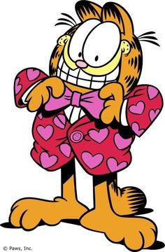 garfield the cat in pajamas with hearts on it