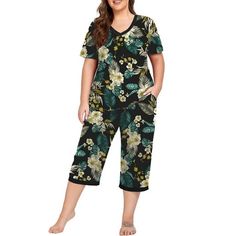 Cueply Women Plus Size Pajamas Set Short Sleeve Pjs V-Neck Sleepwear Capri Set of 2Design---This pair of pajama pants has pockets and elastic waist. All seasons---The soft fabric and capri-length bottoms, for one thing. Furthermore, the short-sleeved tops are breathable and lightweight while being roomy enough to layer. Wash---Don't worry about shrinkage, fading, or threads that come loose. Machine wash in cold water with like colors, and the life of your pajamas will last for season upon season Capri Set, Plus Size Pajamas, Sleepwear & Loungewear, Pajamas Set, Women Plus Size, Short Pajama Set, Pajamas Women, Nightwear, Don't Worry