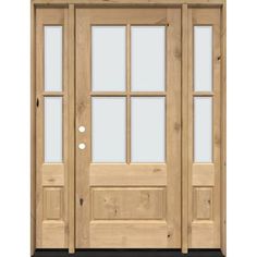 a wooden door with glass panels and sidelights on the front of a house or home