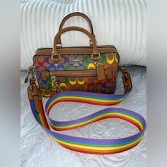 Practically Brand New, Hardly Ever Used. Original Dust Cover Bag Included. Multicolor Top Handle Coated Canvas Shoulder Bag, Multicolor Coated Canvas Top Handle Shoulder Bag, Multicolor Coated Canvas Satchel Bag, Luxury Multicolor Bag With Adjustable Strap, Designer Multicolor Bag With Adjustable Strap, Designer Multicolor Bags With Adjustable Strap, Multicolor Coated Canvas Bag With Removable Pouch, Multicolor Coated Canvas Bag With Double Handle, Designer Multicolor Satchel With Top Carry Handle