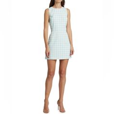 Alice And Olivia Clyde Houndstooth Sheath Dress Size 6 Only At Saks. This Charming Alice + Olivia Clyde Sheath Dress Boasts A Bright Houndstooth Pattern. Cut With A Crewneck, This Style Boasts A Sleeveless Silhouette. Crewneck Sleeveless Back Zip Closure 100% Polyester Dry Clean Imported Size & Fit About 33" From Shoulder To Hem Model Measurements: 5'10" Tall Model Is Wearing A Us Size 4 Nwt. Perfect Condition. Fitted Plaid Tweed Dress For Summer, Fitted Sleeveless Houndstooth Mini Dress, Fitted Sleeveless Mini Dress With Houndstooth Pattern, Chic Gingham A-line Dress, Chic Sleeveless Mini Dress With Houndstooth Pattern, Spring Houndstooth Tweed Dress, Chic Sleeveless Houndstooth Dress, Spring Mini Dress With Houndstooth Pattern, Fitted Mini Dress With Houndstooth Pattern