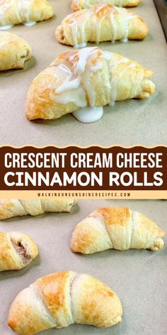 croissant cream cheese cinnamon rolls on a baking sheet