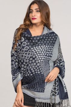 "Our Kalya Cotton & Wool Shawl features a beautiful jacquard weave design with soft 60% merino wool and 40% cotton in vibrant jewel tones. This lightweight shawl can be worn as a scarf or a full wrap and showcases the fine jacquard weaves of Northern India in a range of beautiful jewel tone shades. Dimensions: 28\" x 72\"" Shawl For Layering, Blue Fall Shawl, Pashmina Shawl One Size, Bohemian Silk Scarf For Winter, Cashmere Scarf Wrap Shawl, One Size Pashmina Shawl For Winter, Elegant Blue Pashmina Shawl For Winter, Winter Pashmina Shawl Wrap, Winter Pashmina Shawl One Size