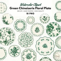 green and white floral plates with flowers on them