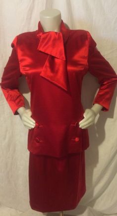 Vtg 80's Tarquin Ebker Red Two Pc Dress Size Small #TarquiniusEbker #TwoPiece Red Long Sleeve Vintage Dress, Red Vintage Dress For Fall, Red Vintage Dress For Formal Occasions, Red Vintage Evening Dress, Dress Suit, Hem Top, Straight Skirt, Dress Suits, Hand Stitched