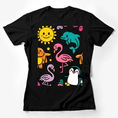 Cute Animal Cartoon T-Shirt, Colorful Flamingo, Dolphin, Penguin Kids Tee Female T-Shirt Custom graphic T-Shirt.Customize your color Playful Printed Short Sleeve T-shirt, Fun Multicolor Printed T-shirt, Summer Multicolor Character Print T-shirt, Playful Colorful Crew Neck T-shirt, Colorful Printed Fun Top, Fun Colorful Printed Top, Colorful Playful Short Sleeve T-shirt, Playful Multicolor Crew Neck T-shirt, Playful Multicolor Printed T-shirt