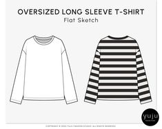 Oversized Shirt Sketch, Long Sleeve Shirt Drawing, Cricket Designs For Shirts, Long Sleeve Drawing, Shirt Design Drawing, T Shirt Flat Sketch, Shirt Technical Drawing, T Shirt Sketch, Fashion Flat Sketch