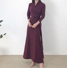 ▶ Colors ◀ Pink Dark red Brown Black ▶ Size ◀ One size(Free) ▶ Fabric ◀ Polyester / Span ▶Size Spec◀ Total Length : 129cm Chest : 46cm (Around 92cm as circular) Waist : 38cm (Adjustable - Around 92cm as circular) Shoulder : 38cm  Sleeve length : 50cm -------------------------------------------- ▶ SHIPPING Information ◀ Delivery usually takes 10~15 business days. (Korea Post EMS) Even it is express shipping, recently it is not easy to get air space flexibly. Please, kindly wait a bit and be patie Formal Long Sleeve Faux Wrap Dress, Fall Maxi Wrap Dress For Work, Fall Evening Wrap Maxi Dress, Formal Maxi Length Wrap Dress For Fall, Fitted Belted Wrap Maxi Dress, Fitted Wrap Dress For Winter, Fitted Wrap Maxi Dress With Belt, Elegant Fall Wrap Maxi Dress, Formal Belted Wrap Maxi Dress