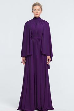 Modest Dark Purple Bridesmaid Dresses Bell Sleeves Long Dark Purple Dress Long Sleeve, Modest Chiffon Dress, Dark Purple Maxi Dress, Long Sleeve Purple Chiffon Maxi Dress, Purple Chiffon Long Sleeve Maxi Dress, Solid Ruched High Neck Dress, Elegant Bell Sleeve Solid Dresses, Elegant Solid Color Bell Sleeve Dresses, Flowy Purple Maxi Dress For Fall