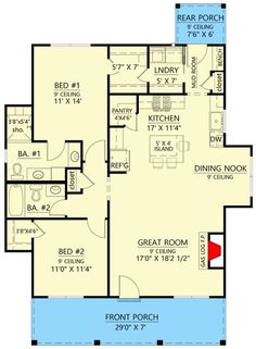 the floor plan for a two bedroom, one bathroom apartment with an attached garage and laundry room