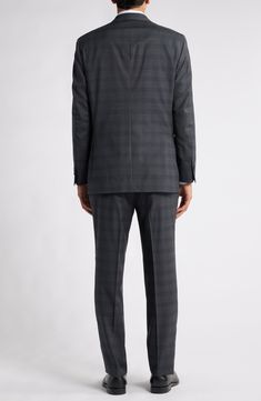 Crisp Italian wool woven in a deep, dusky plaid makes a wardrobe staple of a suit that's crafted with traditional detailing and styled to take you to any formal occasion. Jacket has notched lapels; four-button cuffs; chest pocket; flap pockets; interior pocket; side vents Trousers have zip fly with button-tab closure; slant pockets; back button-welt pockets Lined Unhemmed 99% wool, 1% spandex Dry clean Made in Italy Elegant Plaid Suit With Notch Lapel, Plaid Wool Suits For Formal Occasions, Luxury Plaid Suit For Formal Occasions, Tailored Plaid Suits With Welt Pockets, Formal Plaid Suits With Notch Lapel, Classic Plaid Suits For Formal Occasions, Classic Tailored Plaid Three-piece Suit, Timeless Plaid Suits For Formal Occasions, Plaid Notch Lapel Suit For Formal Occasions