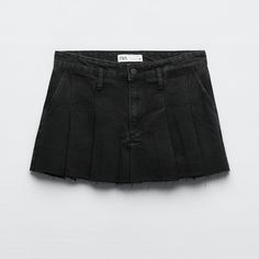 New With Tags Zara High-Waisted Mini Skirt With Side Pockets. Box Pleat Size Xs Black - Ref. 6045/241 Zara Pleated Skirt, Pleated Skirt Black, Denim Pleated Skirt, Black Jean Skirt, Zara Outfit, Black Pleated Skirt, Black Denim Skirt, Tweed Mini Skirt, A Line Mini Skirt