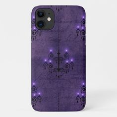 a purple phone case with chandelier lights on the front and back cover for an iphone