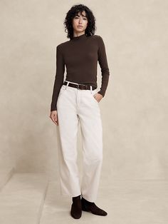 Ribbed Mock-Neck T-Shirt | Banana Republic Factory Cotton Turtleneck Top For Fall, Casual Mock Neck Top With Ribbed Neckline For Fall, Fall Mock Neck Top With Ribbed Neckline For Work, Casual Mock Neck Top Turtleneck For Fall, Trendy Ribbed Mock Neck Top For Fall, Casual Turtleneck With Ribbed Neckline For Work, Casual Brown Turtleneck For Work, Casual Ribbed Mock Neck Top For Fall, Mock Neck And T Shirt