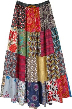 Long Patchwork Skirt, Cotton Skirt Design, Patchwork Clothes Fashion, Patchwork Skirts, Long Cotton Skirt, Skirt Patchwork, Patchwork Ideas, Cotton Skirts, Patchwork Clothes