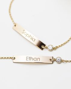 Personalize this name bar bracelet with a special name or initials. PLEASE READ BELOW BEFORE PURCHASE --------------------------------------- ■ SAME STYLE without CZ: https://www.etsy.com/listing/185836735/name-plate-bracelet-personalized-name?ref=shop_home_active_16 ■ Skinny Name Bar Bracelet: https://www.etsy.com/listing/253512847/date-bar-bracelet-gold-filledsterling?ref=shop_home_active_24 ■ PERSONALIZATION: You can select the length for your Jewelry ! Lengths measure from end to end includi Modern Luxury Yellow Gold Name Bracelet, Cheap Nameplate Jewelry With Engraving Option, Luxury Nameplate Fine Jewelry, Name Plate Bracelet, Engraved Name Plates, Nameplate Bracelet, Gold Bar Bracelet, Medical Bracelet, Bar Bracelet