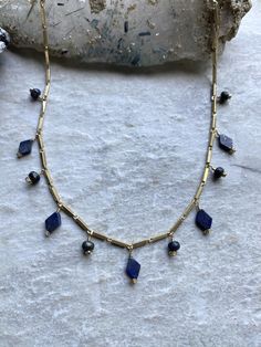 Lapis lazuli beads,  brass chain,  wire, and clasp. The necklace measures 14-16" long. ~Visit our new shop Free Spirit Rox for beautiful collectible crystals, gemstones, and mineral specimens! https://www.etsy.com/shop/FreeSpiritRox Choker Necklace Handmade, Lapis Lazuli Beads, Buffalo Ny, Brass Chain, Necklace Handmade, Mineral Specimen, Free Spirit, Lapis Lazuli, Handmade Necklaces