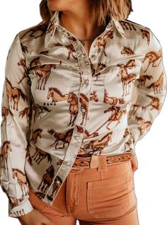 Western Long Sleeve Tops For Fall, Casual Rodeo Fall Blouse, Fall Rodeo Long Sleeve Blouse, Casual Fall Blouse For Rodeo, Fall Long Sleeve Blouse For Rodeo, Long Sleeve Tops For Summer Rodeo, Summer Long Sleeve Tops For Rodeo, Long Sleeve Top For Ranch In Fall, Fitted Western Style Blouse For Fall