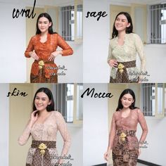 Kebaya dress | Complete set | for weddings or formal event | made of brocade and batik fabric, long sleeve and scoop neck | Kayla series Set (kebaya + skirt + belt) available in Coral, Sage, Skin and Mocca colors all the cool colors❣️ SIZES (cm) Chart sizes S bust 84 M bust 88 L bust 92 XL bust 96 2XL Bust 100 3XL Bust 104 Skirt(cm) S hip 85 M hip 90 L hip 95 XL hip 100 2XL hip 105 3XL HIP 110   Kebaya made from semi-Italy, doesn't itch, has front buttons. Printed batik skirt, complete with zipp Batik Skirt, Kebaya Bali, Modern Kebaya, Kebaya Dress, Skirt Belt, Brocade Fabric, Star Dress, Batik Fabric, Pose Ideas