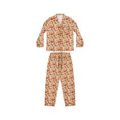 Thanksgiving & Halloween Satin Pajamas - Festive & Luxurious Celebrate the festive spirit of fall with our Thanksgiving & Halloween Satin Pajamas. Featuring a delightful mix of autumnal elements, including fall leaves, pumpkins, and spooky accents, these luxurious satin pajamas bring the joy of the season to your loungewear collection. Perfect for anyone who loves the magic of fall, these pajamas add a touch of holiday cheer to your evenings. Whether you're preparing for Thanksgiving dinner, enjoying a Halloween movie night, or simply relaxing, these satin pajamas offer a cozy and stylish way to embrace the season. Features: Festive Design: Charming mix of fall leaves, pumpkins, and Halloween accents. Luxurious Satin: Smooth satin fabric that feels soft and comfortable against your skin. C Orange Long Sleeve Sleepwear, Long Sleeve Orange Sleepwear, Orange Long Sleeve Sleepwear For Sleepover, Orange Long Sleeve Sleepwear For Pajama Party, White Sleep Sets For Fall, Orange Long Sleeve Sleepwear For Fall, Printed Loungewear Sets For Fall, Casual Orange Sleepwear For Fall, Halloween Long Sleeve Sleepwear For Sleepover