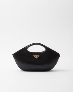 Black Medium Leather Handbag | PRADA Large Leather Handbags, Prada Top, Prada Collection, Prada Leather, Triangle Logo, Black Leather Handbags, Velvet Bag, Perfect Bag, Metal Hardware