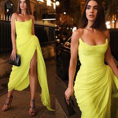 Strapless Yellow Silk Chiffon Pleated Beach Evening Dress Party Gowns Plus Size, Rich Wardrobe, Plus Size Beach Wear, Arabic Women, Plus Size Prom Dress, Yellow Evening Dresses, Gowns Plus Size, Strapless Prom Dresses, Gown Plus Size