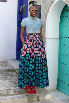 African Skirt For Women Style, Punk Wardrobe, Japan Street Fashion, Colorful Skirt, Style Africain, Street Style 2016, Ghanaian Fashion, Afrikaanse Mode, Maxi Rok