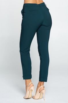 Ankle Pants - 96% POLYESTER, 4% SPANDEX Chic Green Cropped Leg Bottoms, Chic Green Cropped Bottoms, Green Cropped Leg Bottoms, Green Mid-rise Pants For Work, Stretch Cropped Leg Pants For Business Casual, Stretch Business Casual Cropped Pants, Green Cropped Leg Bottoms For Work, Green Mid-rise Bottoms For Work, Straight Leg Green Bottoms For Business Casual