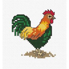 a cross stitch picture of a chicken