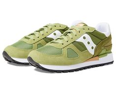 Saucony Originals Shadow Original - Classic Shoes : Green/Green : What happens when you cross a Jazz Original with a Shadow 5000? What results is the retro-inspired profile and lasting comfort of the Saucony Originals Shadow Original sneakers. Casual shoes with combination mesh and nylon uppers and suede overlays for long-lasting durability. Padded collar and tongue delivers a comfy fit. Comfortable fabric lining and a cushioned EVA sockliner for all-day comfort. Traditional lace up front provid Green Nylon Casual Running Shoes, Green Nylon Sneakers With Cushioned Footbed, Green Casual Nylon Running Shoes, Casual Green Nylon Running Shoes, Green Breathable Nylon Sneakers, Green Mesh Sneakers With Cushioned Footbed, Green Nylon Sneakers With Translucent Outsole, Green Nylon Sneakers With Round Toe, Green Low-top Nylon Running Shoes