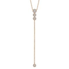 Embrace modern elegance with this 0.29ct round brilliant cut diamond drop lariat necklace in 14K rose gold. Crafted to perfection, the exquisite lariat design showcases shimmering diamonds that gracefully accentuate any neckline. Ideal for those who seek understated luxury, rose gold enhances the radiance of the diamonds, making it a versatile piece for both day and evening wear. This necklace seamlessly blends timeless sophistication with contemporary flair, offering a perfect balance of style Rose Gold Lariat Necklace, Diamond Lariat Necklace, Gold Lariat Necklace, Studded Necklace, Circle Diamond, Authentic Jewelry, Unique Diamonds, Rose Gold Metal, Diamond Drops