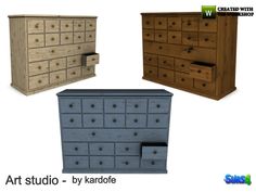 four different types of dressers with drawers