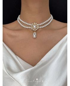 Get 10% off now! Buy auschwitz vintage retro court double layers pearl water drop necklace at cheap price online. Free stable shipping and pro since 2009. Victorian Pearl Necklace, Diy Wedding Necklace, Mother Pearl Necklace, Raindrop Necklace, Rococo Jewelry, Diy Pearl Jewelry, Pearls Aesthetic, Pearl And Gold Necklace, Pearls Accessories