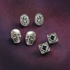 Elvira's Gothic Earring Trio Silver Objects, Jewelry Cleaning Solution, Gothic Earrings, Skull Earrings, Bridal Bracelet, Gothic Jewelry, Small Earrings, Stud Earrings Set, Jewelry Companies