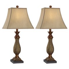 a pair of lamps sitting next to each other