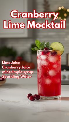 Cranberry Lime Mocktail Non Alcoholic Drinks Holiday, Mojito Pitcher, Cranberry Mocktail, Holiday Mocktail, Cranberry Drinks