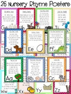 26 nursery phonicic posters with the letters and numbers