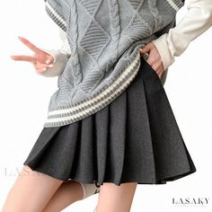 Lasaky - Vintage High-Waisted Pleated Skirt with Pockets, Fleece-Lined and Thickened, Half-Length School Uniform Skirts, Casual Work Pants, High Waisted Pleated Skirt, Skirt With Pockets, Checkered Pattern, Skirts With Pockets, Types Of Skirts, Work Pants, Work Casual