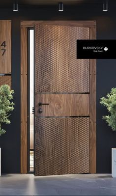 a wooden door with two planters on either side and the words eurovocak above it