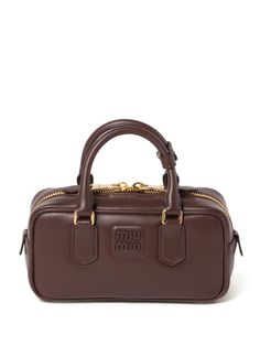 Miu Miu Arcadie Leather Tote Bag - Farfetch Miu Miu Brown Bag, Miu Miu Arcadie Bag, Gold Bag Outfit, Embossed Bag, Detailing Logo, Miu Miu Bag, Shoulder Strap Bag, Bag Collection, Iconic Bags