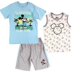 Mickey Mouse 3 Piece Short Set Playful Mickey Mouse Tops For Summer, Playful Summer Tops With Mickey Mouse, Casual Mickey Mouse Tops For Playwear, Boys Set, Disney Shirts, Short Set, Kids Shirts, Short Sets, 3 Piece