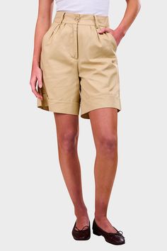 These Bleached Sand cotton twill Campania Shorts are a must have for warm weather. A classic neutral short with updated details of a cuffed hem, feminine front pleats, and relaxed wide legs aiming to sit right at your mid thigh. Pair this timeless short with the matching Delfina Vest for a perfect summer neutral look, or wear with a classic white blouse for an easy sunny day outfit.Faithfull The Brand began with a vision to inspire women around the world to live an inspired, well-travelled life Classic Wide Leg Cotton Shorts, Classic Knee-length Cotton Bermuda Shorts, Spring Shorts With Rolled Hem, Classic Relaxed Fit Bermuda Shorts In Solid Color, Chic Relaxed Fit Cotton Bermuda Shorts, Classic Knee-length Cotton Bottoms, Classic High-waisted Bermuda Shorts With Relaxed Fit, Classic High-waisted Bermuda Shorts, Spring Bermuda Shorts With Rolled Hem