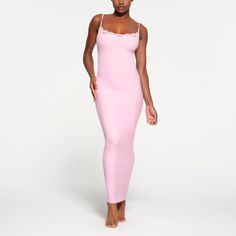 FITS EVERYBODY LACE LONG SLIP DRESS | CHERRY BLOSSOM TONAL Open Dress, Long Slip Dress, Ribbed Maxi Dress, Long Slip, Cherry Dress, Peach Dress, Lace Slip Dress, Sleeveless Long Dress, Scoop Neck Dress