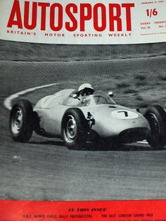 an old photo of a racing car on the cover of autosport magazine