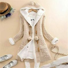 ad eBay - Women's Warm Hooded Knit Sweater Cardigan Coat Long Sleeve Outwear Winter Jacket - Buy Now, click the link (eBay) Knit Sweater Coat, Long Coat Women, Diy Hat, Thick Sweaters, Knitted Hood, Fall Coat, Knitted Coat, Warm Blankets, Hooded Coat