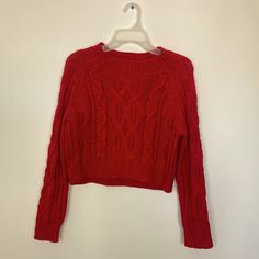 New With Tags. Casual Red Cropped Sweater For Winter, Trendy Red Long Sleeve Cropped Sweater, Red Long Sleeve Cropped Sweater, Casual Red Cropped Long Sleeve Sweater, Red Knit Cropped Sweater For Winter, Trendy Red Cropped Sweater For Winter, Criss Cross Sweater, Heavy Sweaters, Fluffy Sweater