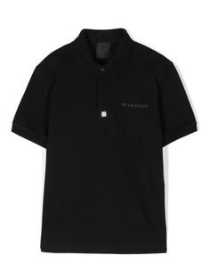 black cotton piqué weave embroidered logo at the chest signature 4G motif polo collar front button placket short sleeves straight hem Designer Cotton Collared T-shirt, Designer Black Cotton Polo Shirt, Black Cotton Polo Shirt With Embroidered Logo, Black Collared T-shirt With Embroidered Logo, Designer Collared Cotton T-shirt, Designer Collared Polo Shirt With Logo, Black Polo Shirt With Placket, Designer Black Polo Shirt With Embroidered Logo, Designer Black Polo Shirt With Ribbed Collar