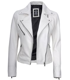 Women’s White  Leather Biker Jacket
Introducing our Women's White Asymmetrical Real Leather Motorcycle Jacket – a sleek blend of fashion and function. Crafted from premium real leather, its asymmetrical design adds a contemporary flair. The pristine white color exudes elegance, making a statement both on and off the road. Elevate your riding style with this chic and versatile jacket. Chic Leather Jacket With Asymmetrical Zip, Asymmetrical Zip Leather Jacket For Work, Chic Biker Jacket With Asymmetrical Zip And Side Zipper, Chic Biker Jacket With Asymmetrical Zip, Fitted Moto Leather Jacket With Asymmetrical Zip, Elegant Biker Jacket With Asymmetrical Zip For Work, Elegant Leather Jacket With Asymmetrical Zip For Winter, Elegant Winter Leather Jacket With Asymmetrical Zip, Modern Fitted Outerwear With Asymmetrical Zip