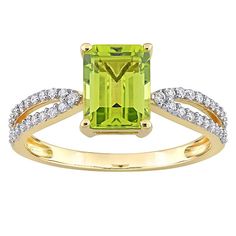 Featuring an emerald-cut peridot center stone accented with shimmering diamonds, this 14k gold Stella Grace engagement ring is a beautiful symbol of your love. Featuring an emerald-cut peridot center stone accented with shimmering diamonds, this 14k gold Stella Grace engagement ring is a beautiful symbol of your love. Metal: 14k gold Packaging: boxed Width: 8.6 mm Finish: polishedSTONE DETAILS Stone type: peridot Total weight: 1 5/8 ct. Center stone size: 8 mm x 6 mm Shape: octagon Setting: pron Emerald Cut Green Jewelry With Pave Setting, Peridot Diamond Ring For May Birthstone, Fine Jewelry Green Radiant Cut Diamond Ring, Green Diamond May Birthstone Rings, Green Birthstone Ring With Diamond Accents, Green Radiant Cut Diamond Ring Fine Jewelry, Green Diamond Rings With Diamond Accents, Emerald Cut Green Jewelry With Diamond Accents, Green Diamond Rings With Accents